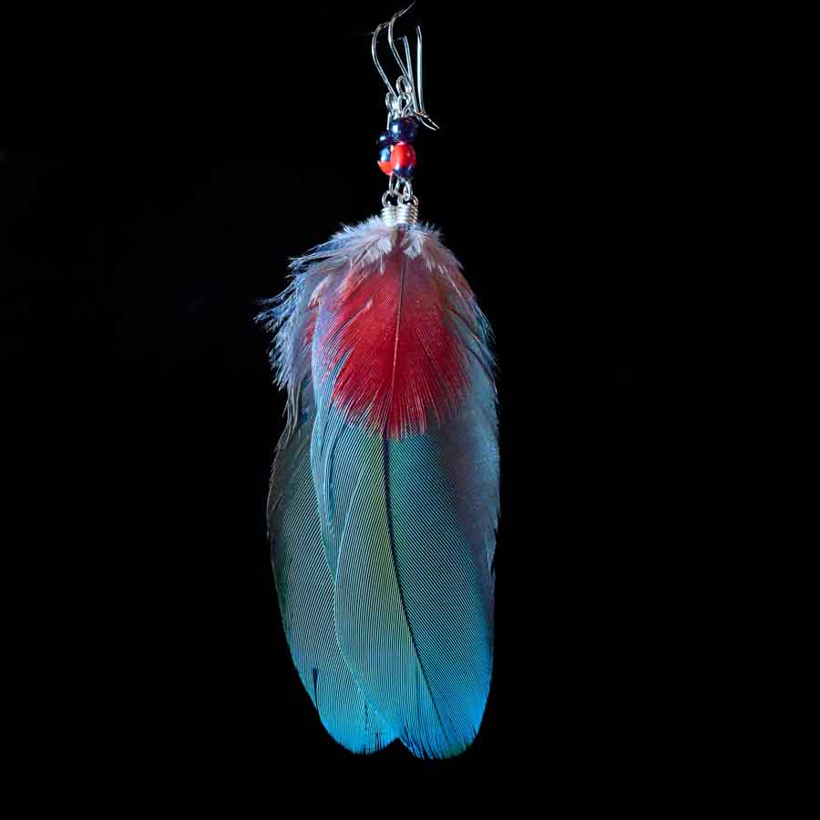 Peříčková naušnice Guacamayo Rojo